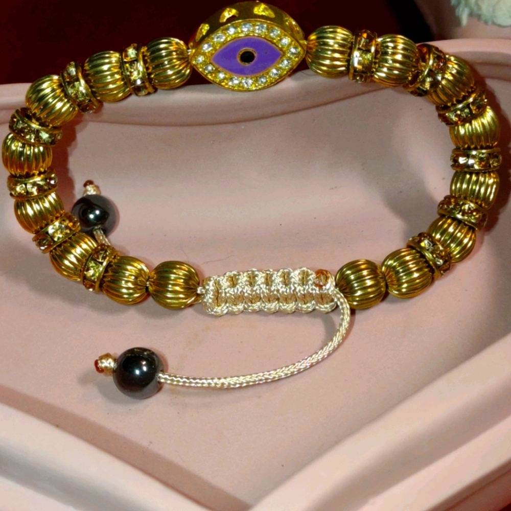 Vintage 3rd Eye Gold & Purple Bracelet W/Rhineston